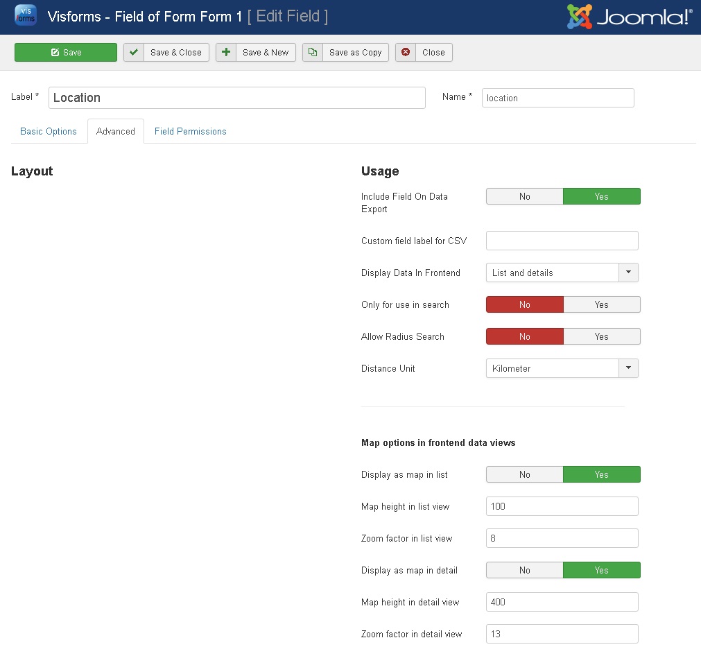 Options for front end data views