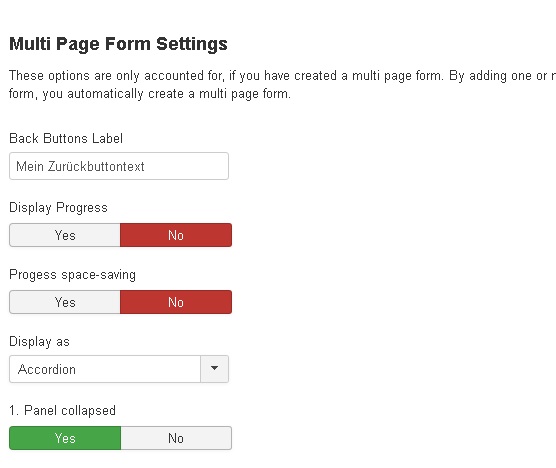 Multi page form options